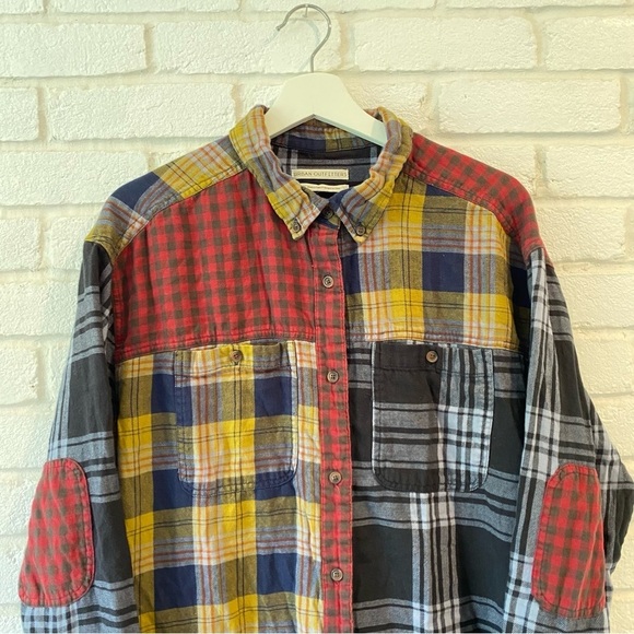 Urban Outfitters Corey Spliced Flannel Button Down Shirt Oversized Size Large - Picture 3 of 11